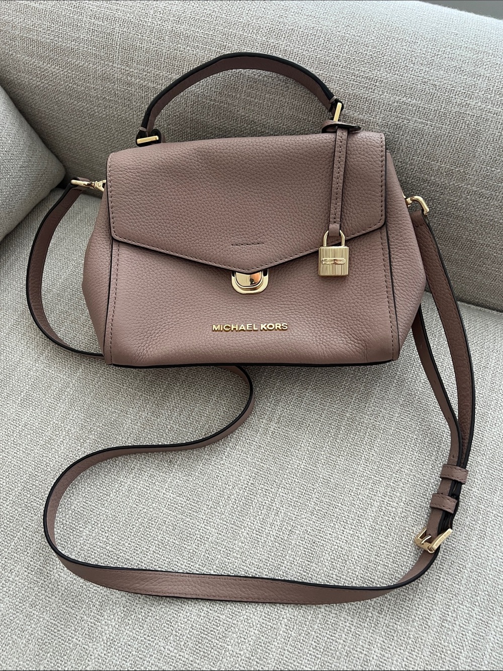 Michael Kors Mauve Brown Leather Top-Handle Satchel with Gold Hardware - Picture 3 of 11